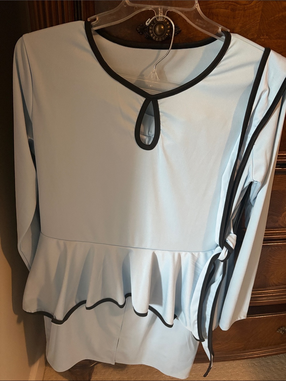 Women’s Light Blue Skirt Set with Navy Blue Trim